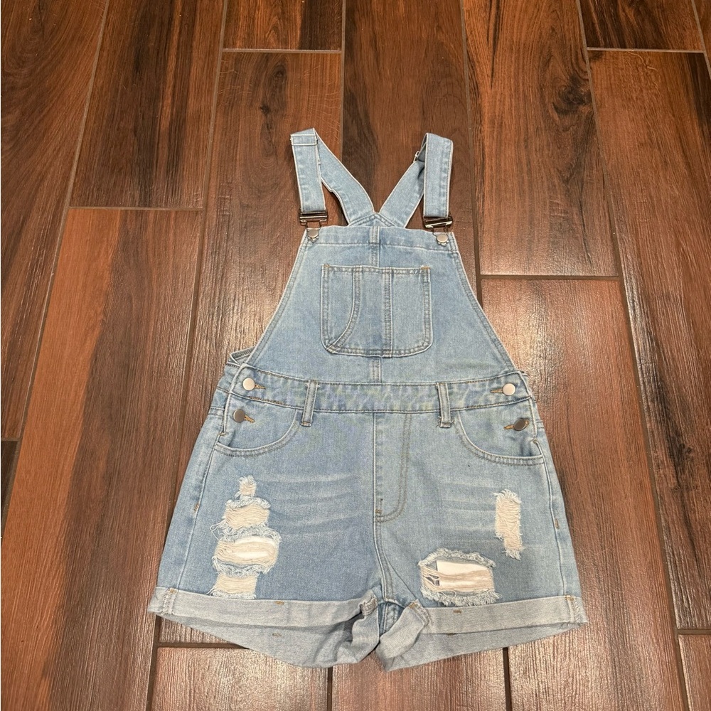 Denim Distressed Overalls